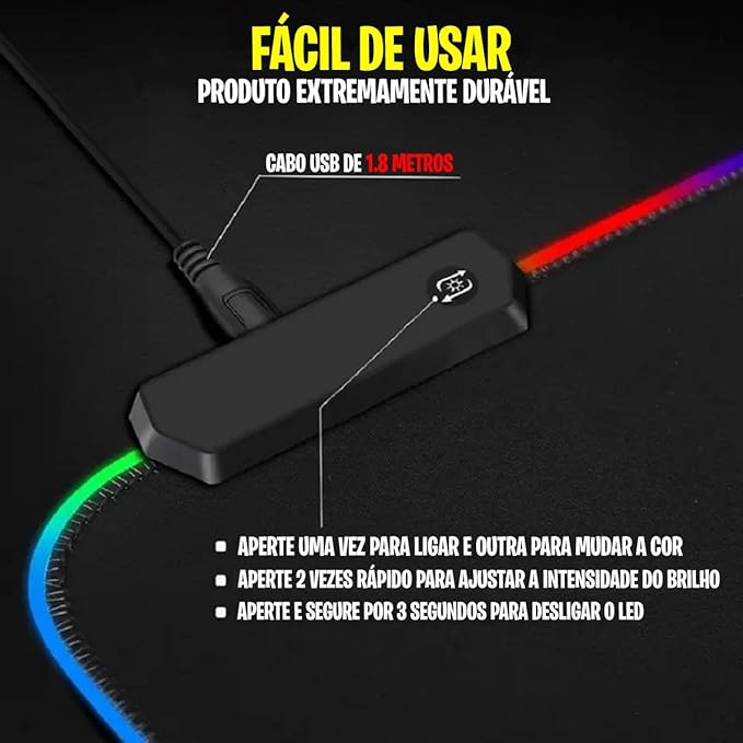 Mouse Pad Gamer Iluminado Rgb Led 80x30cm